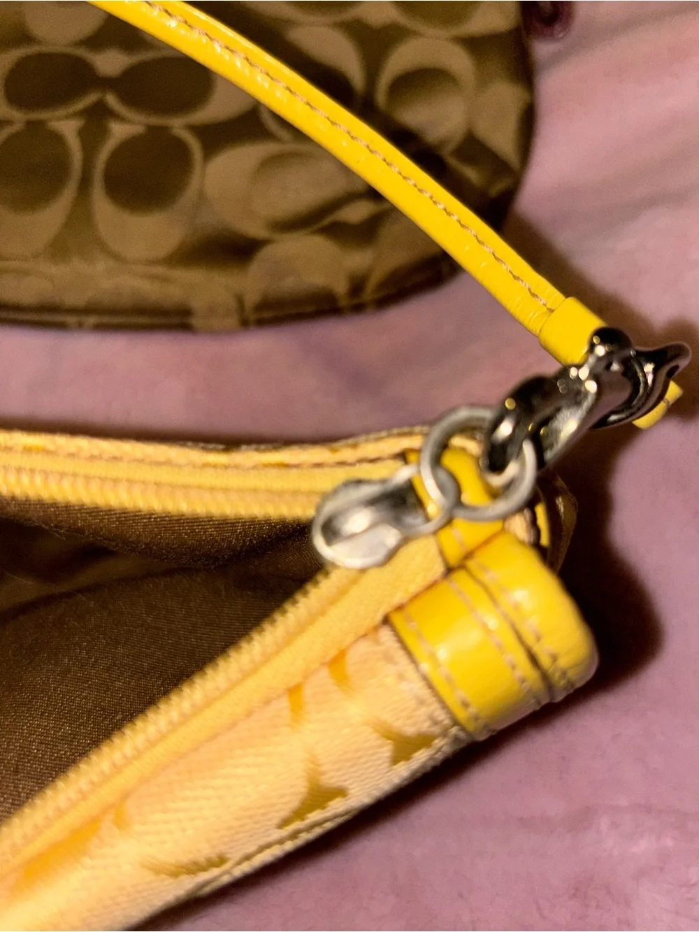 Coach Signature Wristlet Duo in Yellow and Pink-Brown